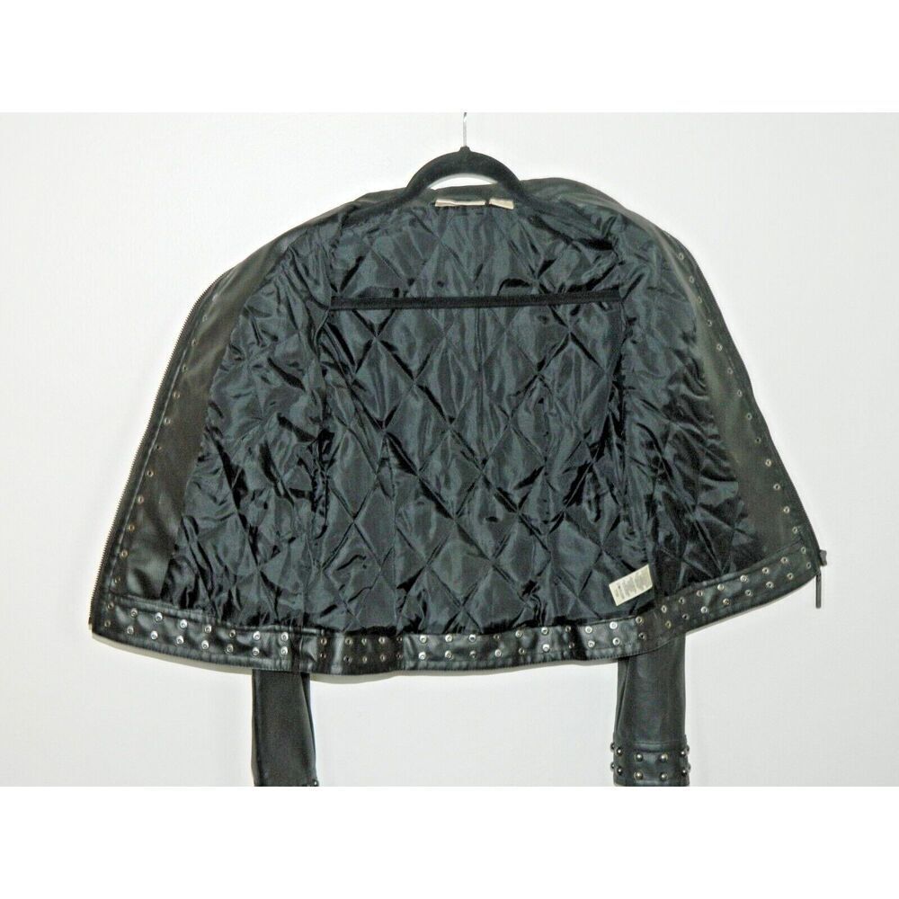 DKNY Jacket‎ Size Smalll Black Faux-Leather  Studded Moto Quilted Lining - Picture 7 of 11